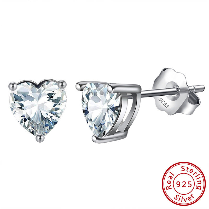 S925 Loving Heart In Sterling Silver Zircon Birthstone Stud Earrings