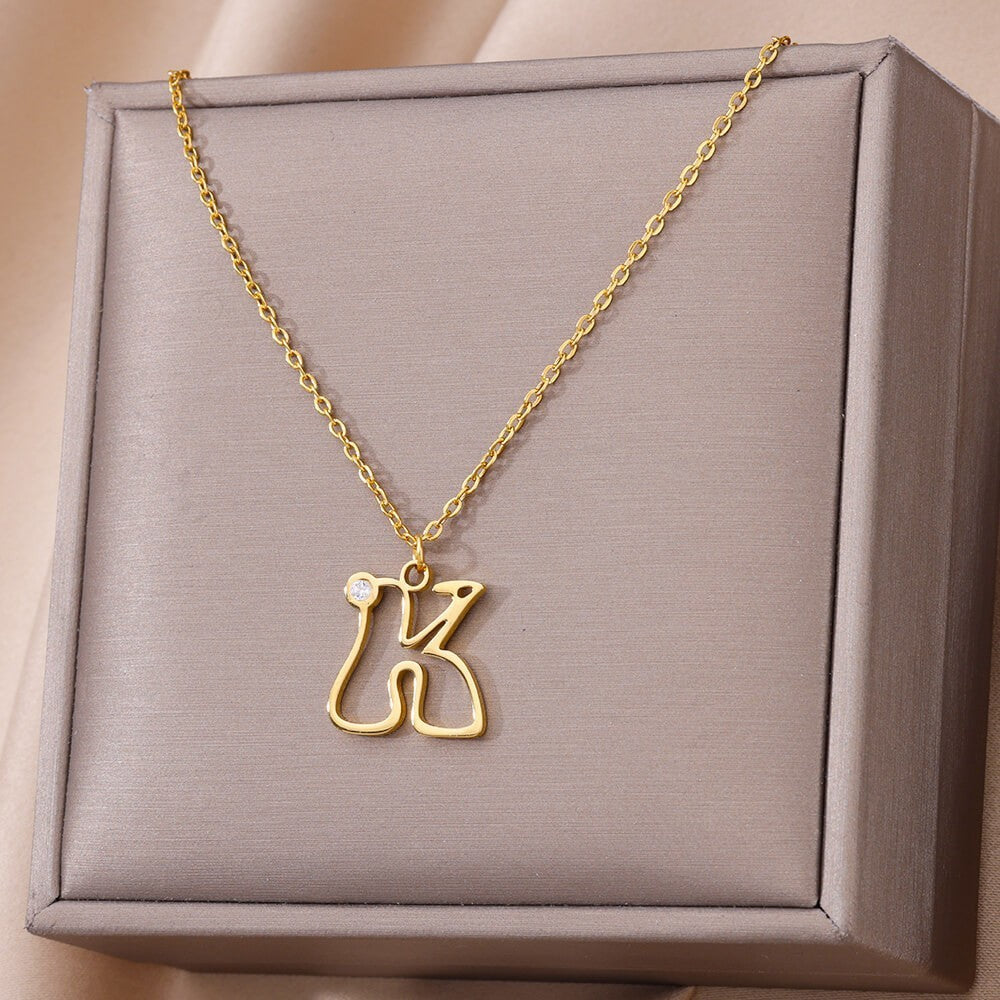 Collier avec pendentif en forme de lettre creuse Simple pour filles, ornement en acier inoxydable