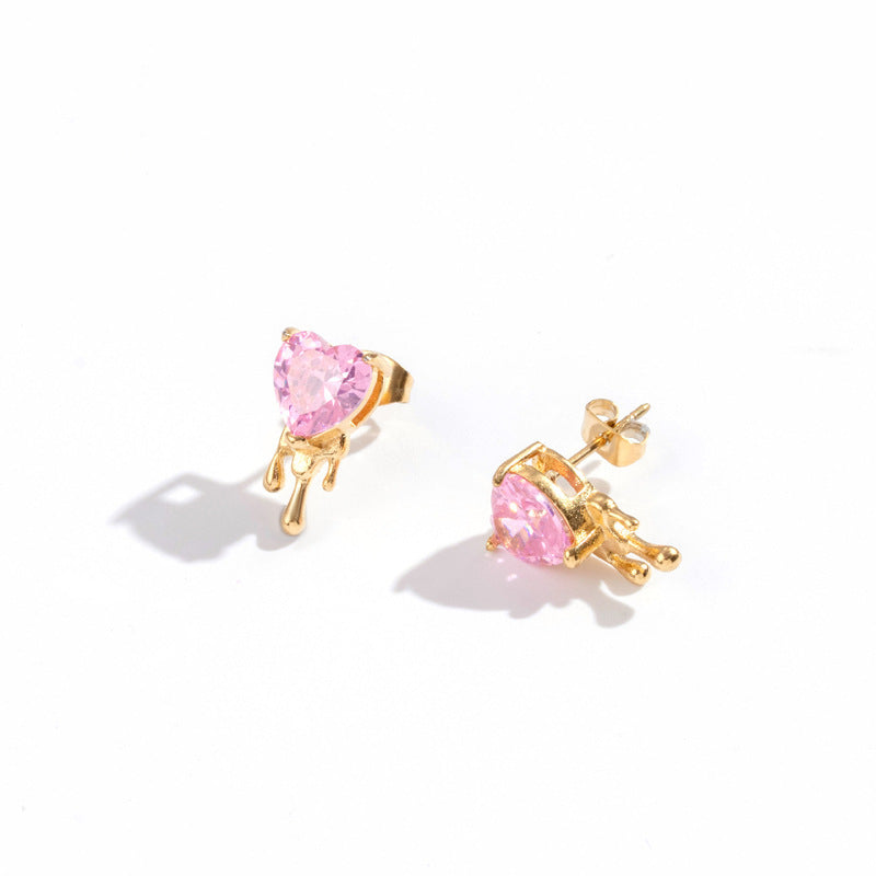 Clous en acier inoxydable en forme de cœur d'amour, en titane et acier assortis avec tout, couleur Simple, Zircon