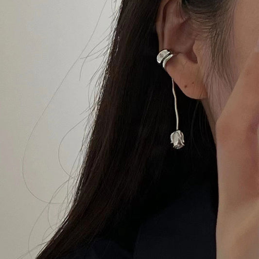 Pendientes de plata de ley S925 con clip de oreja rosa sin orejas perforadas