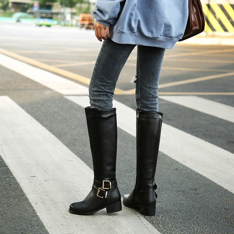 Bottes hautes à talons épais épais pour femmes