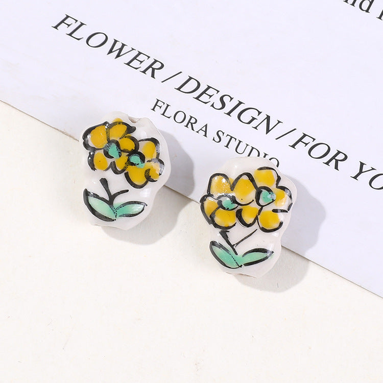 Perles en céramique tulipe rose peintes à la main