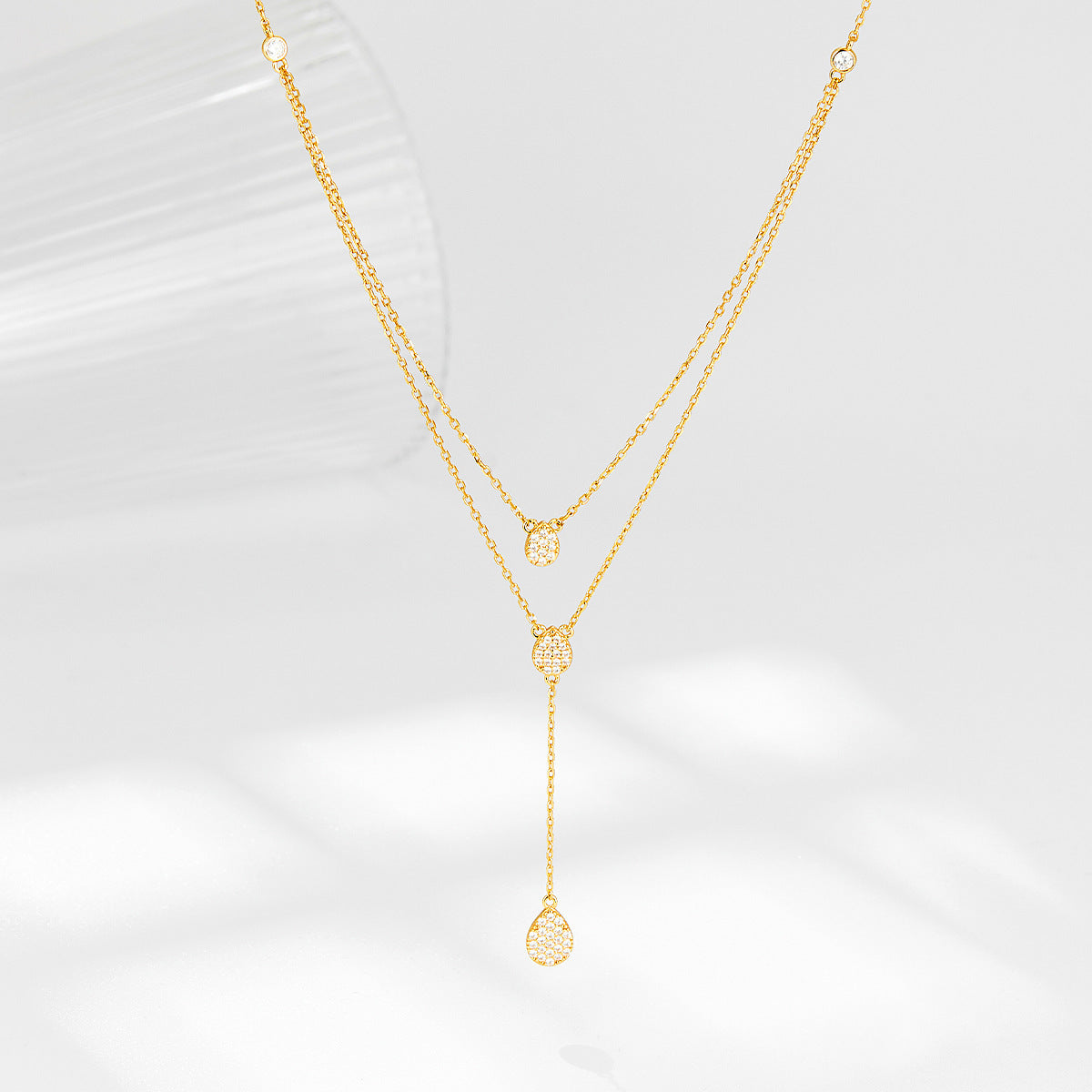 Collar de doble capa con diamantes de gota de agua para mujer, cadena de clavícula de alta calidad, Simple, elegante, de plata 925