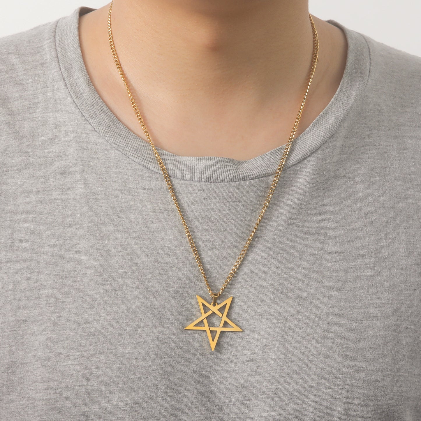 Titanium Steel Cut Hollow Irregular Pentagram Pendant 304 Stainless Steel Necklace