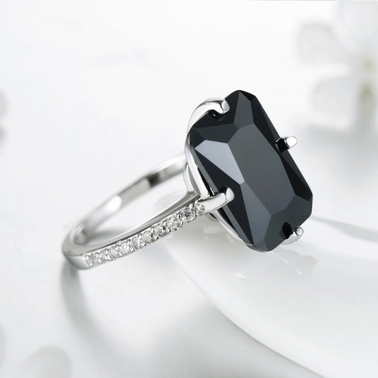 Anillo de circón rectangular con incrustaciones para mujer