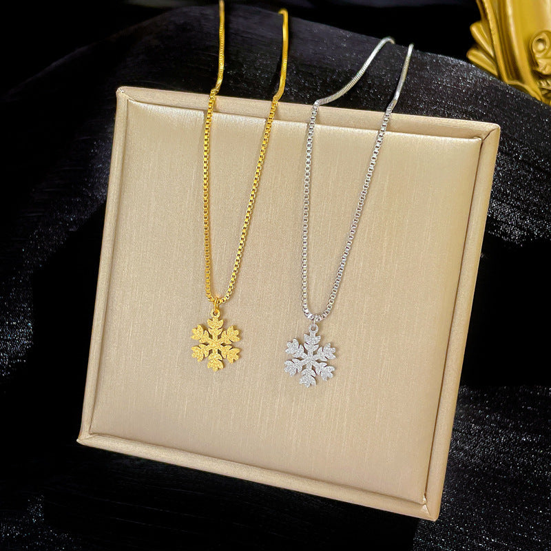 Collier minimaliste flottant en forme de flocon de neige pour femme, poêle en or véritable