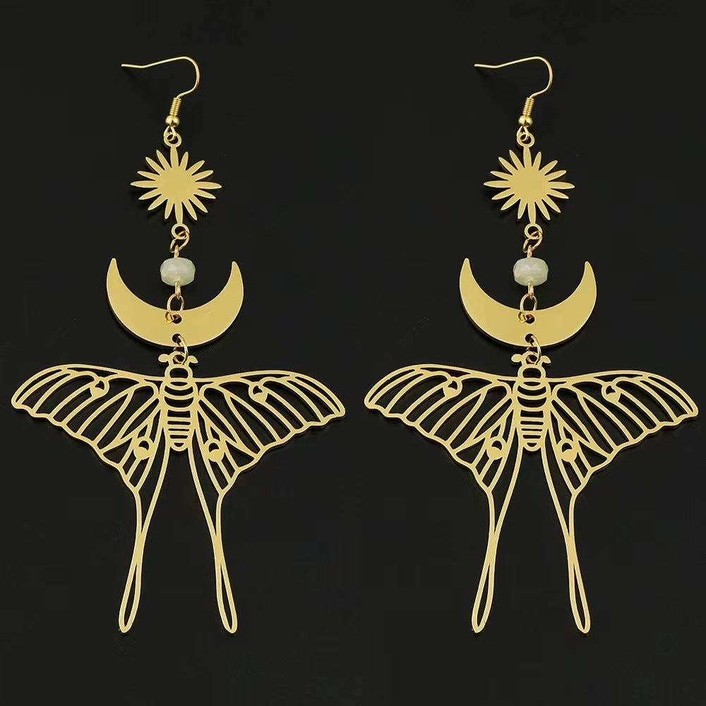 Mode exagérée lune papillon boucles d'oreilles en métal tempérament conception sauvage