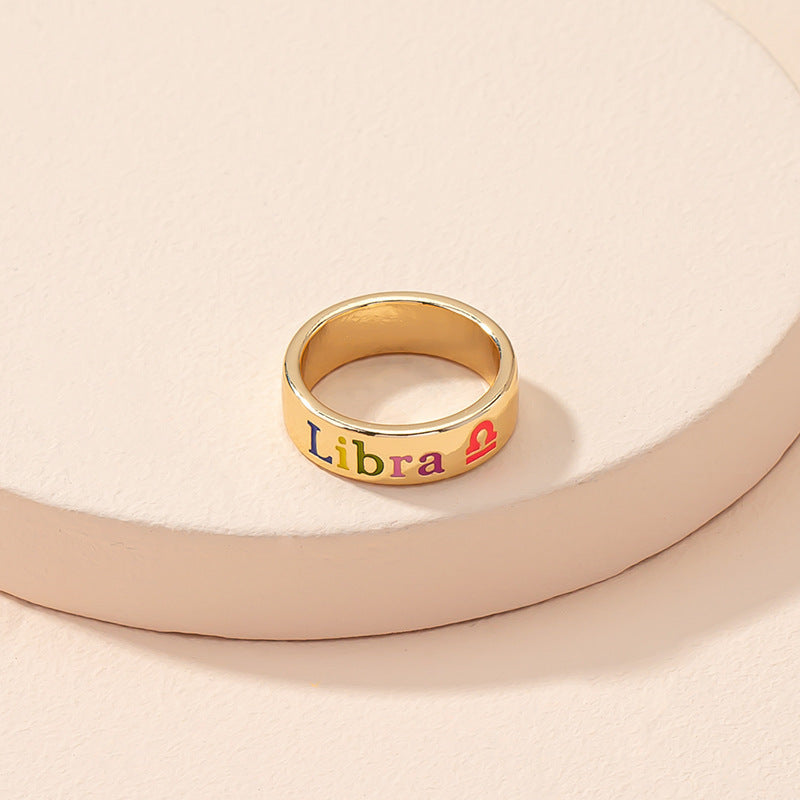 Oil Dripping Twelve Constellation Free Size Rings