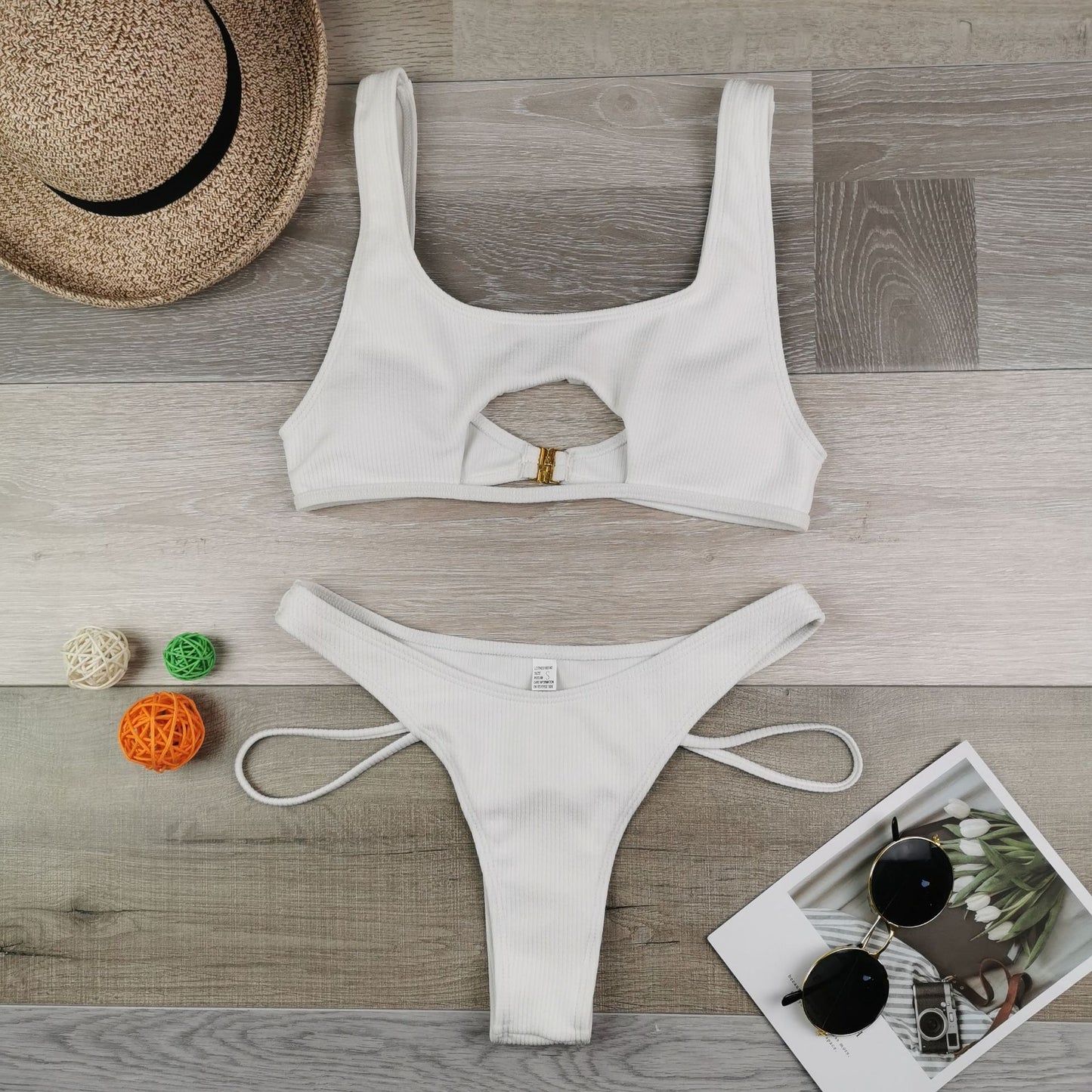 Bikini femme couleur unie maillot de bain fendu creux serpent tissu maillots de bain