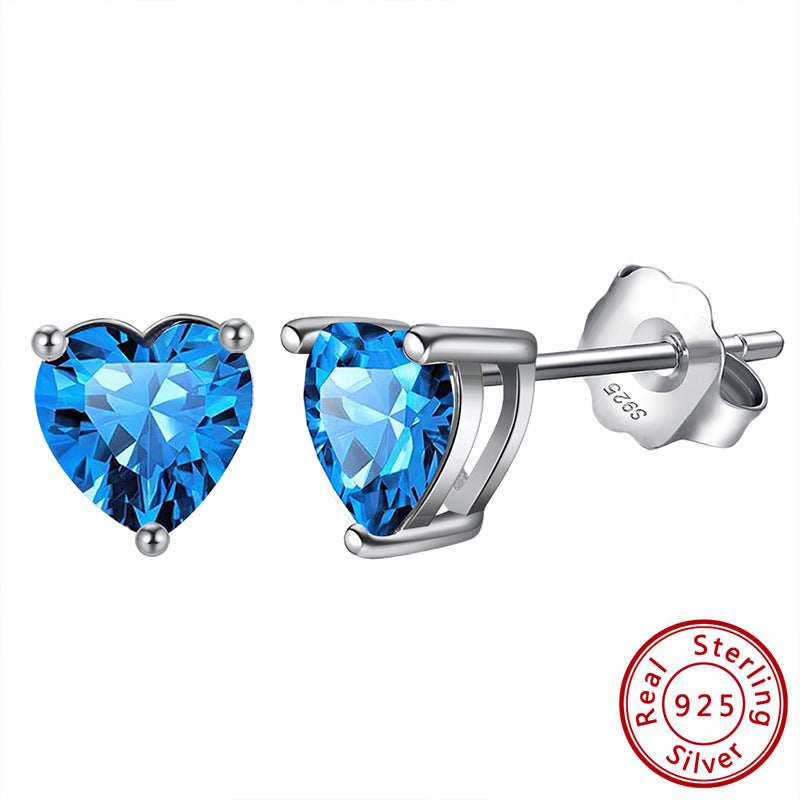 S925 Loving Heart In Sterling Silver Zircon Birthstone Stud Earrings