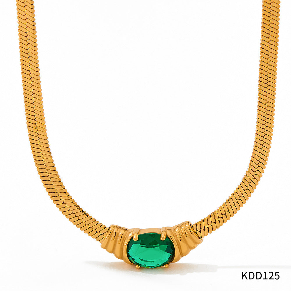 Collier d'ornement en acier inoxydable avec pendentif en pierre de verre pour femmes