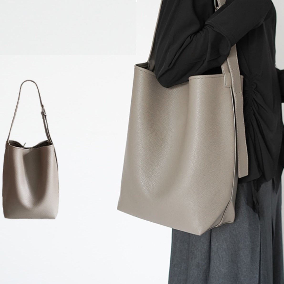 Bolso tipo cubo con patrón de lichi simple de color sólido de gran capacidad