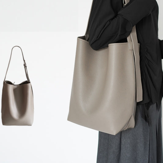 Bolso tipo cubo con patrón de lichi simple de color sólido de gran capacidad