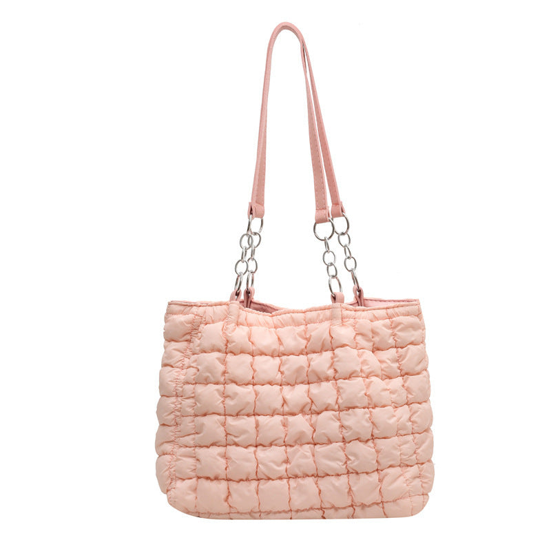 Sacs à main à carreaux en chaîne pour femmes, fourre-tout de styliste à bulles de grande capacité, sac à bandoulière plissé sous les aisselles, mode automne et hiver
