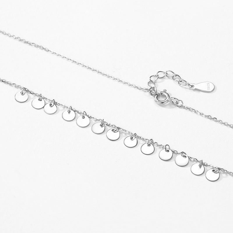 Women's S925 Sterling Silver Round Sequined Necklace