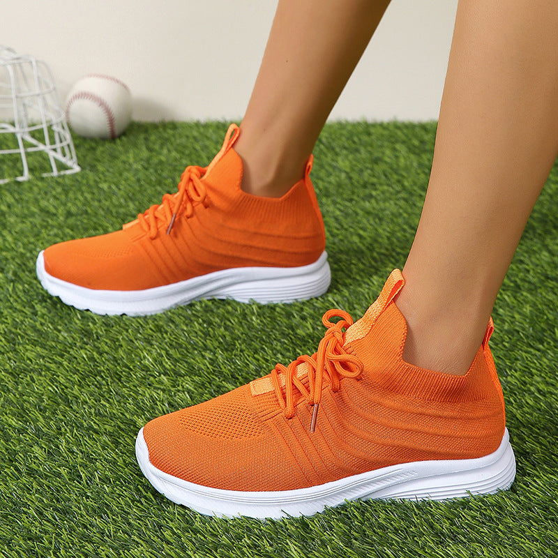 Baskets de printemps à lacets de couleur unie pour femmes, chaussures légères et respirantes à semelle épaisse