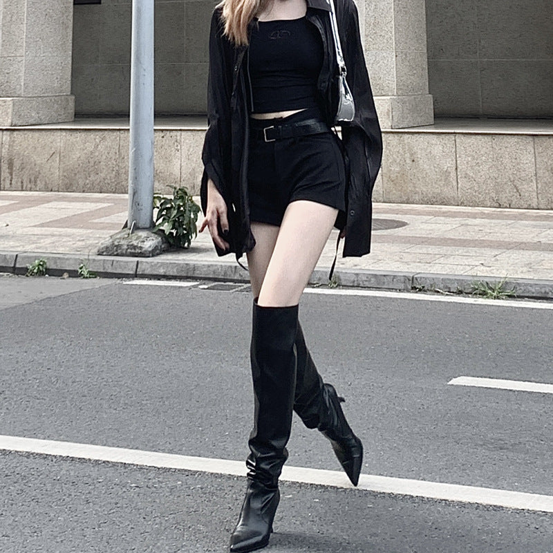 Nouveau Grande circonférence de Tube bout pointu talons aiguilles maigres bottes de Style