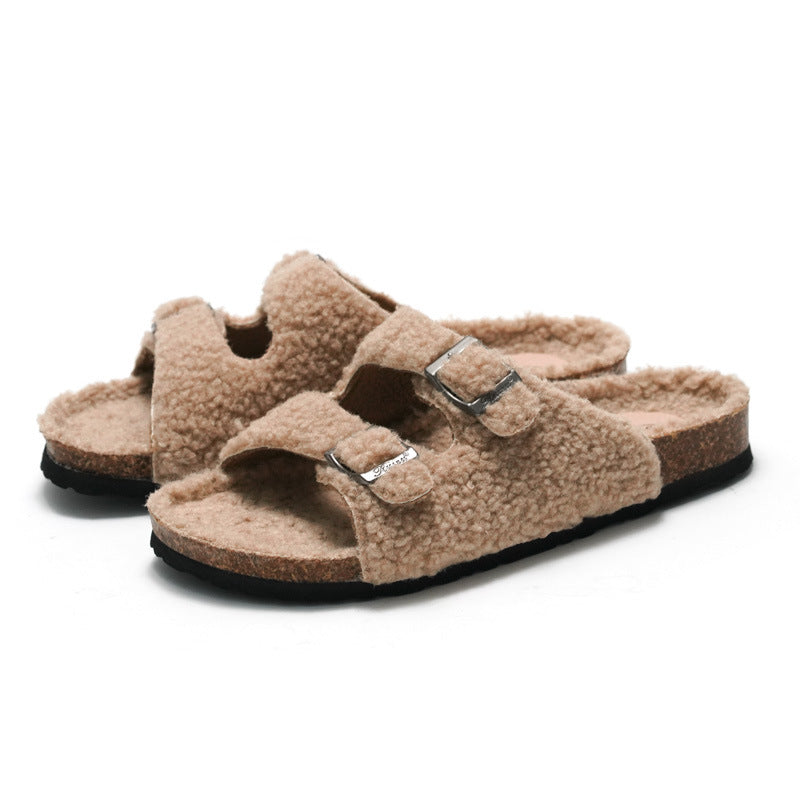Chaussures de plage décontractées pour femmes, pantoufles chaudes à boucle
