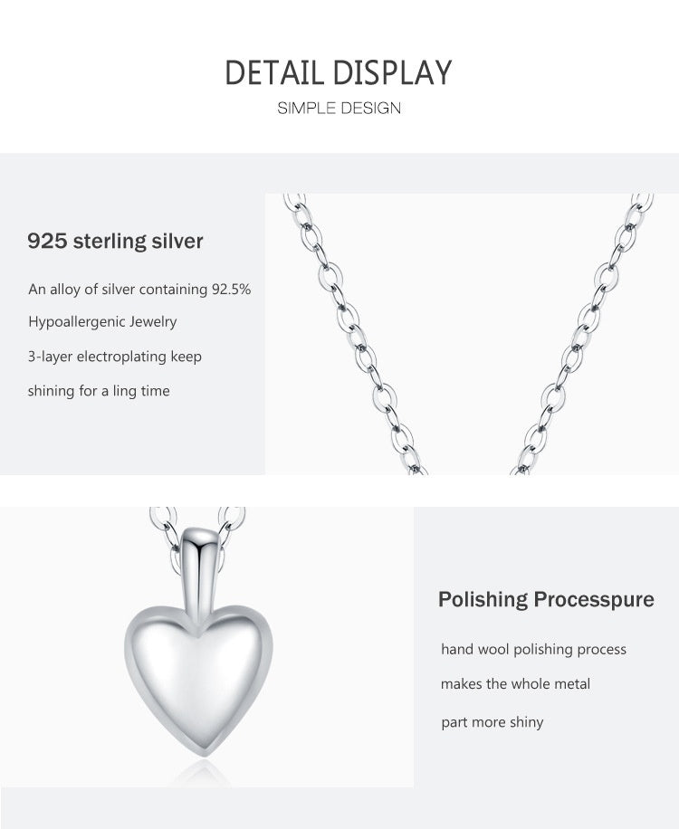 Sterling Silver Simple Heart-shaped Pendant Necklace For Women