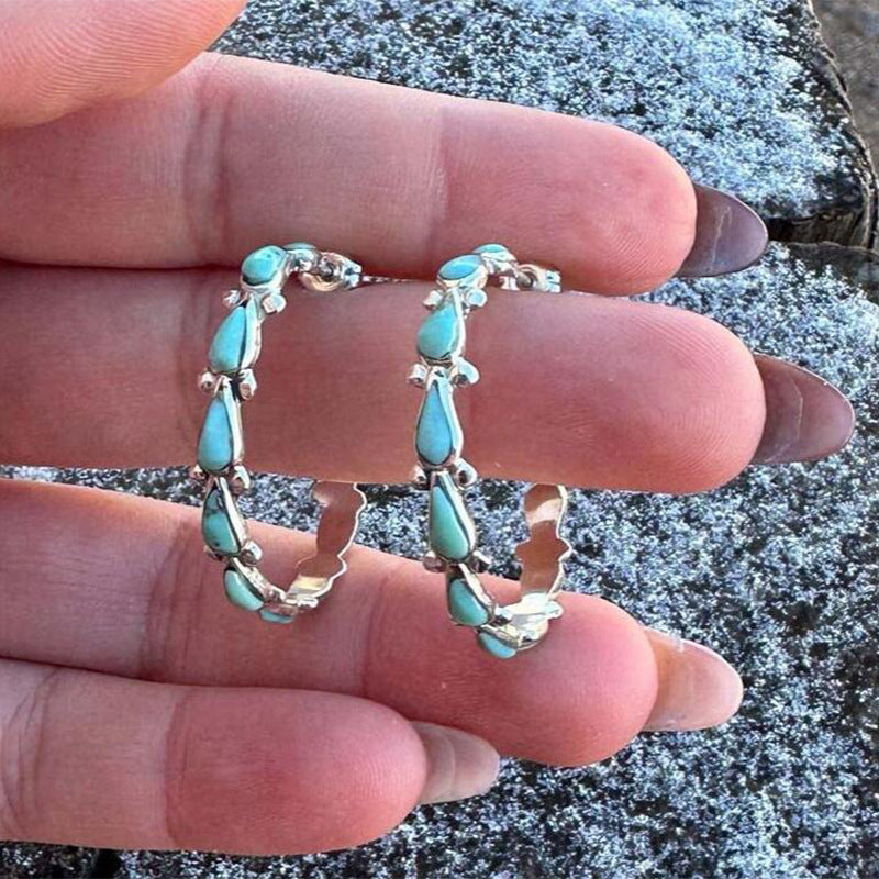Boucle d'oreille occidentale en forme de goutte d'eau Turquoise, boucles d'oreilles rondes Turquoise en forme de C