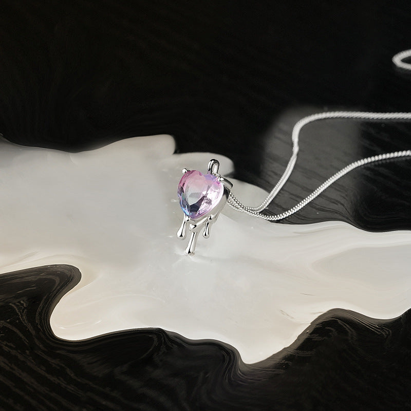 925 Sterling Silver Dissolved Love Necklace Female Niche Design Gradient Zircon Necklace Pendant