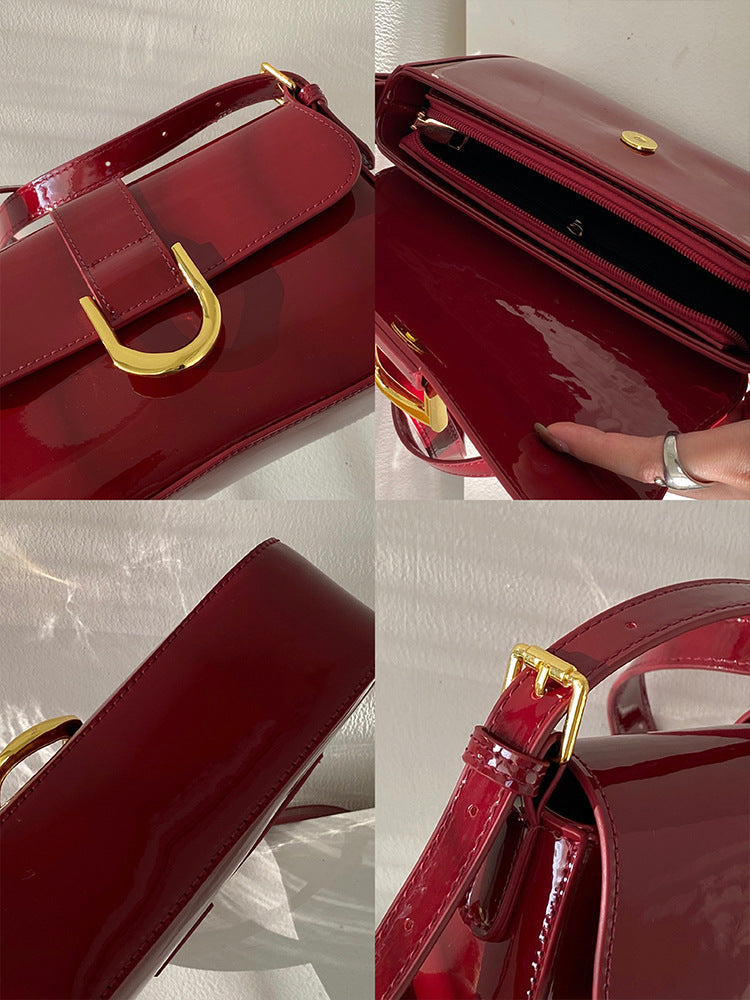 High-grade Patent Leather Shiny Bag Women's Retro