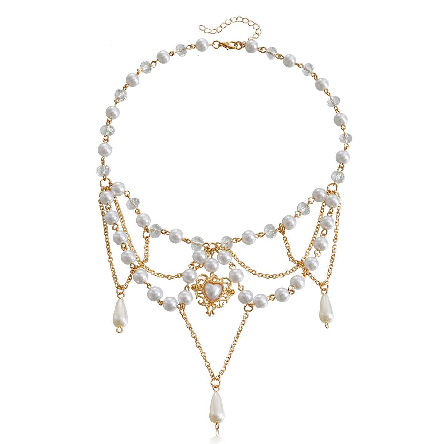 Collar de perlas brillantes de doble capa