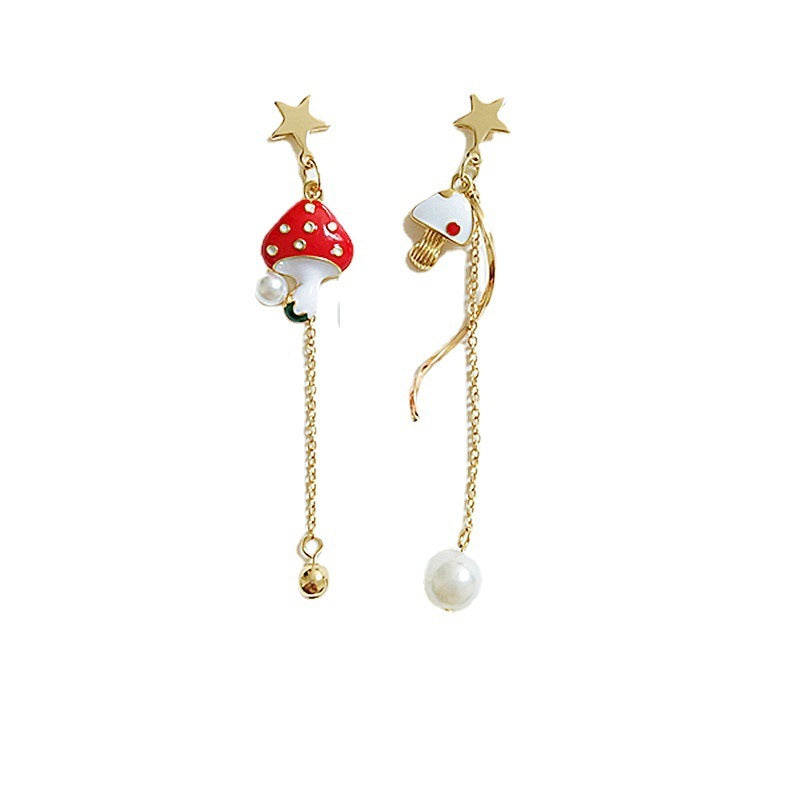 Clous d'oreilles étoile aiguille en argent sterling Asymétrie champignon
