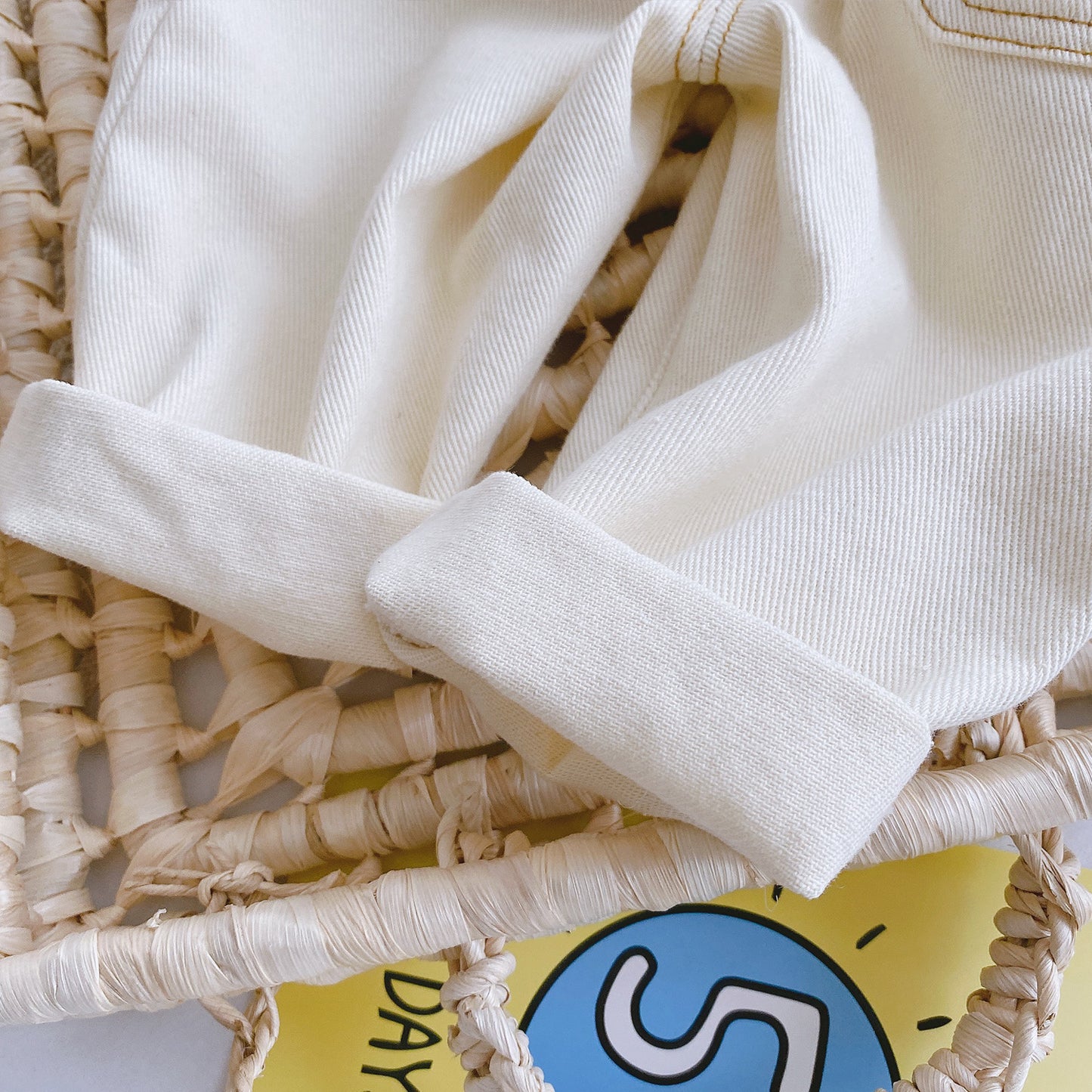 Jean doux décontracté à taille haute pour bébé, couleur unie