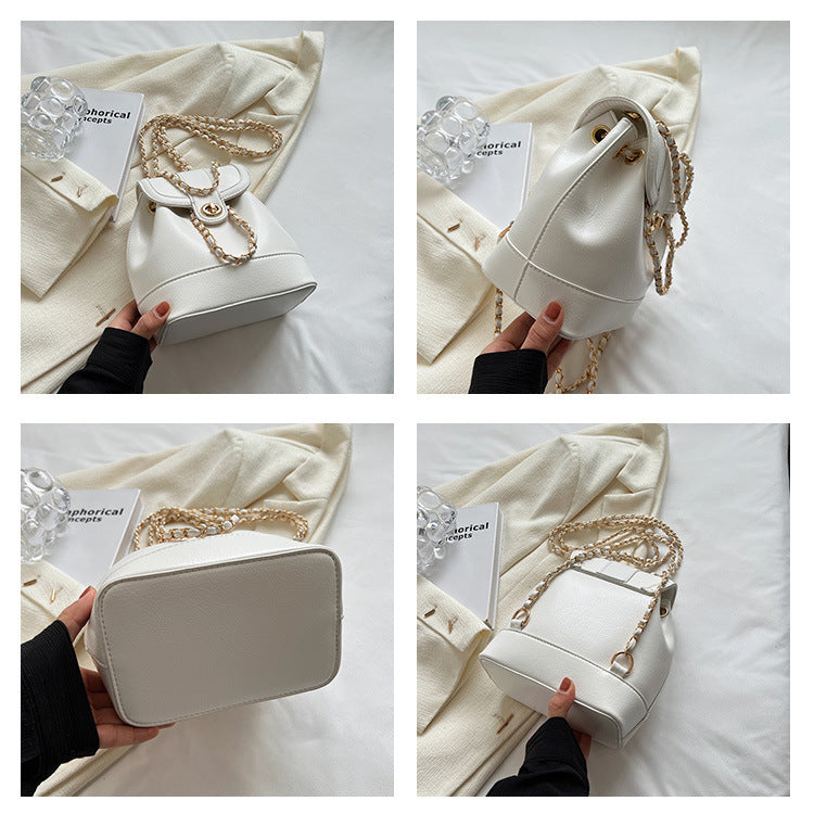 Sac à dos à chaîne pour femmes, sac seau rétro à une épaule huileuse