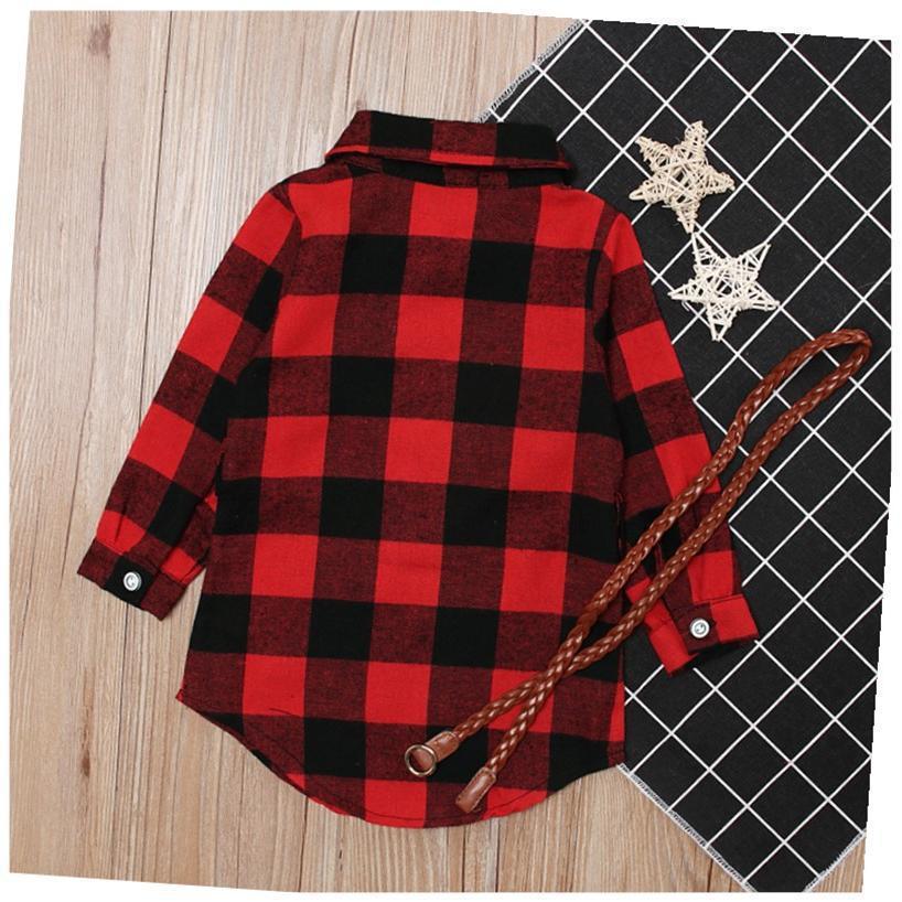 Robe longue à carreaux rouge pour filles avec ceinture