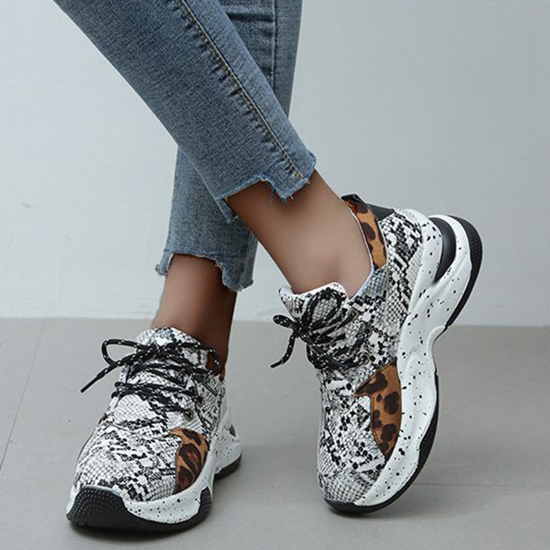 Zapatillas con estampado de leopardo para mujer, zapatos deportivos con cordones para caminar y correr