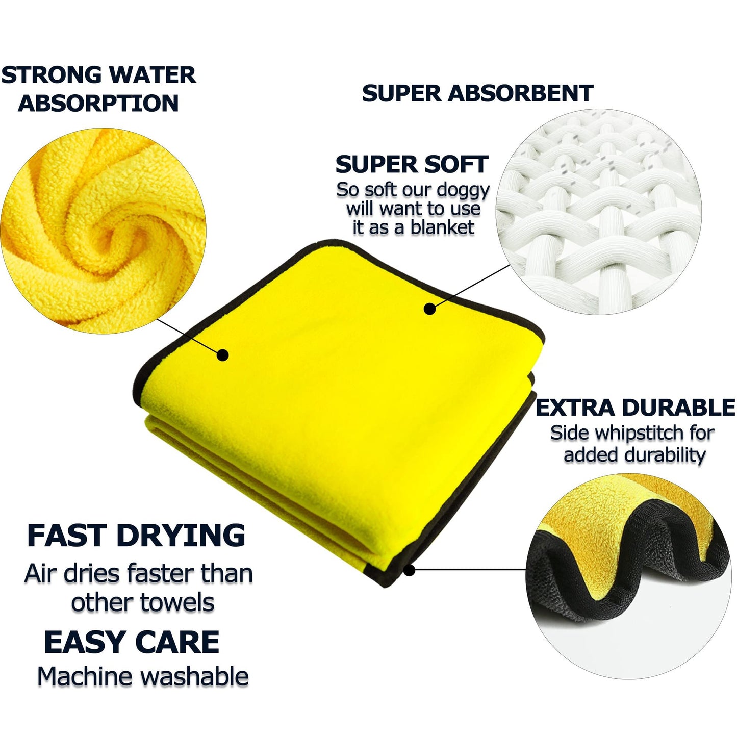 Serviettes pour chiens pour sécher les chiens, serviette de bain pour chien, serviettes pour chiens et chats à séchage rapide, serviettes en fibres douces, super absorbantes, serviette en microfibre douce à séchage rapide pour chiens, chats jaune