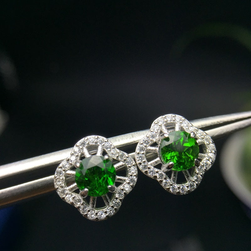 Boucles d'oreilles à tige en argent 925 avec émeraude diopside incrustée
