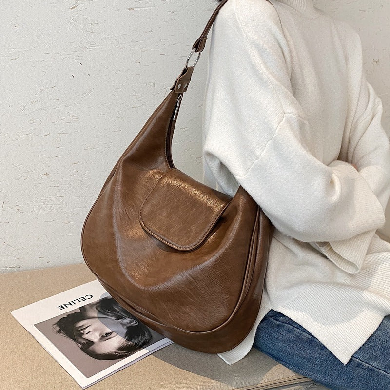 Sac à bandoulière simple classe banlieue en cuir souple fourre-tout grande capacité