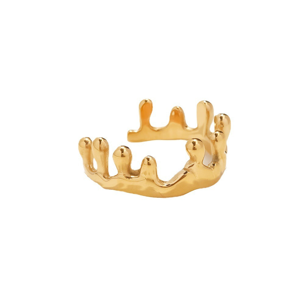 Stainless Steel Plated 18K Gold Crowns  Ring Geometric Irregular