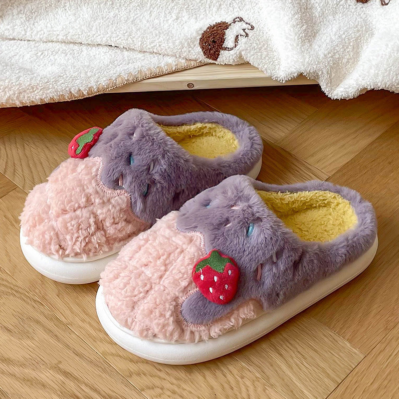 Pantoufles d'hiver en coton antidérapantes pour femmes, pantoufles d'intérieur en peluche pour la maison