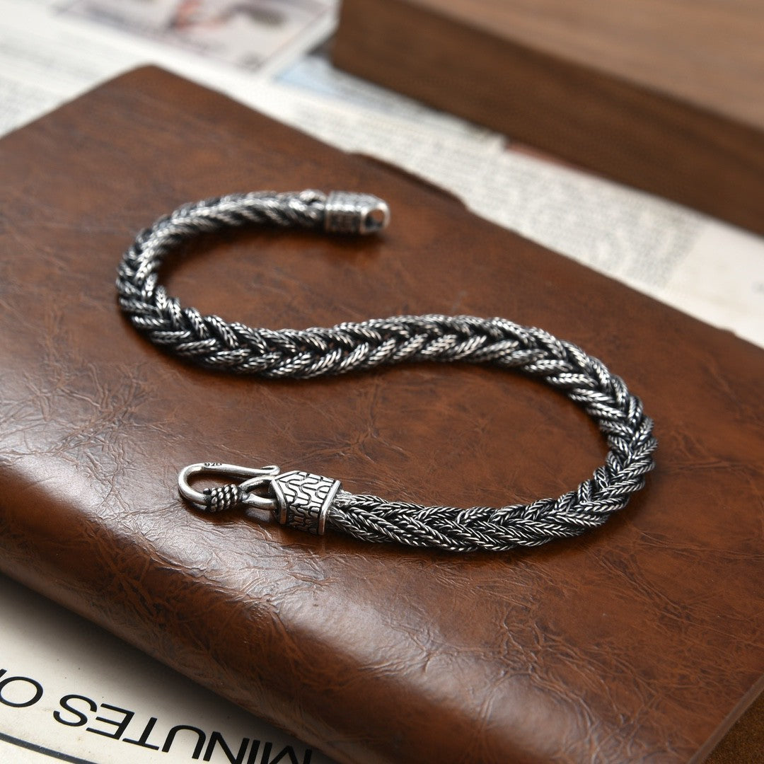 Nouveau Bracelet tissé à la main en argent 925 pour hommes