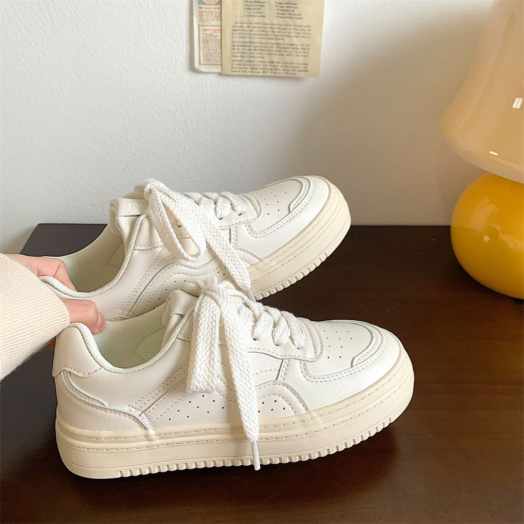 Women's Thick Bottom Height Increasing Breathable White Casual Shoes
