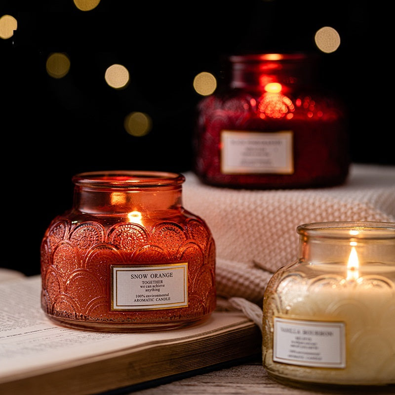 Bougie d'huile essentielle de sommeil d'intérieur sans fumée en acier inoxydable en verre de secours de tambour latéral avec couvercle bougie d'aromathérapie de chambre à coucher