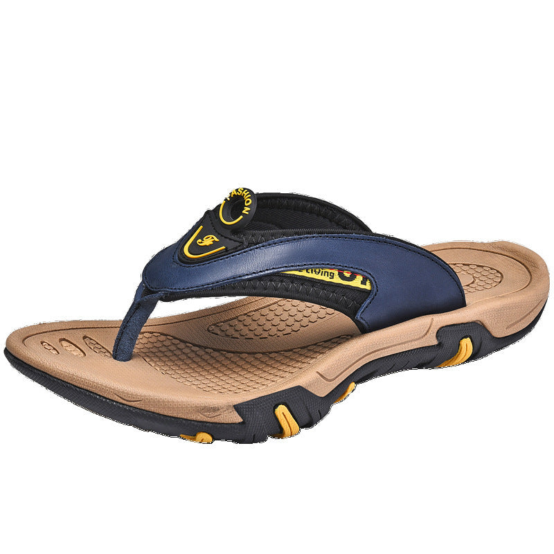 Chanclas para hombre Cuero genuino Verano Transpirable Plataforma antideslizante Zapatillas de playa al aire libre