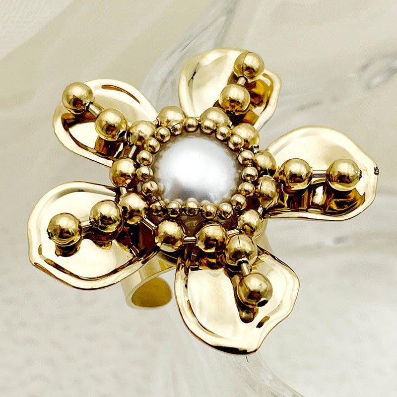 Anneau de fleur de Zircon en cristal blanc de corail en métal d'acier inoxydable