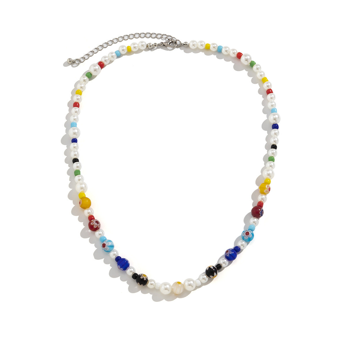 Colored Glaze Small Flower Stitching Color Beaded Necklace