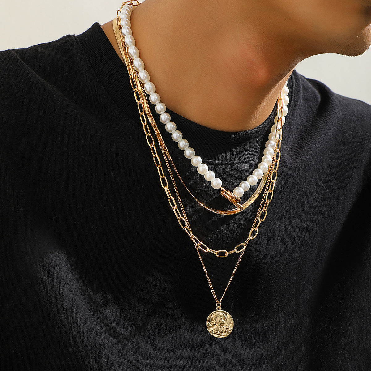 European And American Stitching Pearl Necklace For Men
