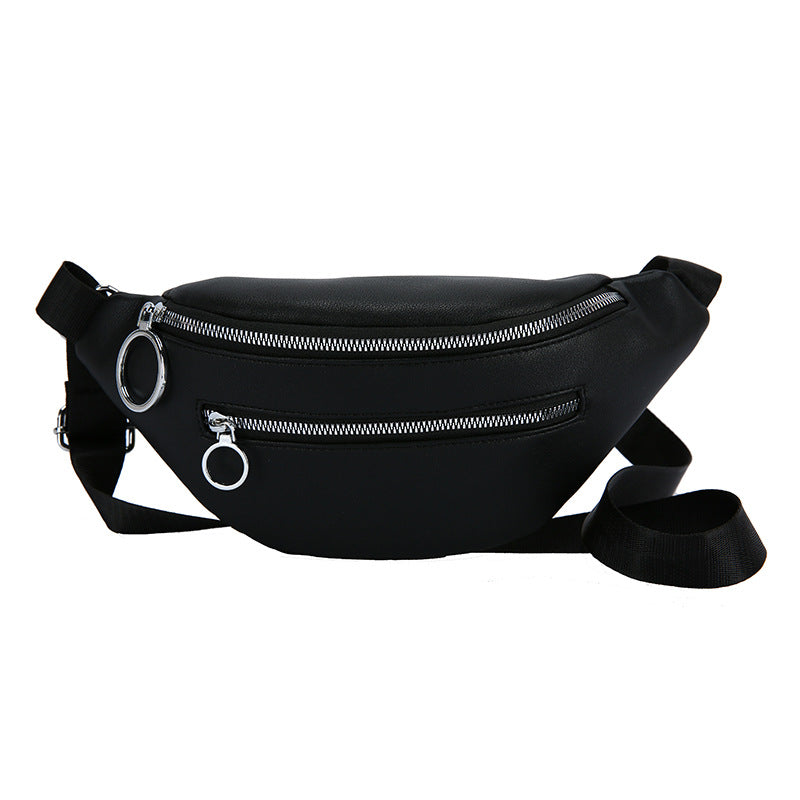 Bolso de cintura con cremallera doble de superficie suave informal de color sólido combinable con todo a la moda para mujer