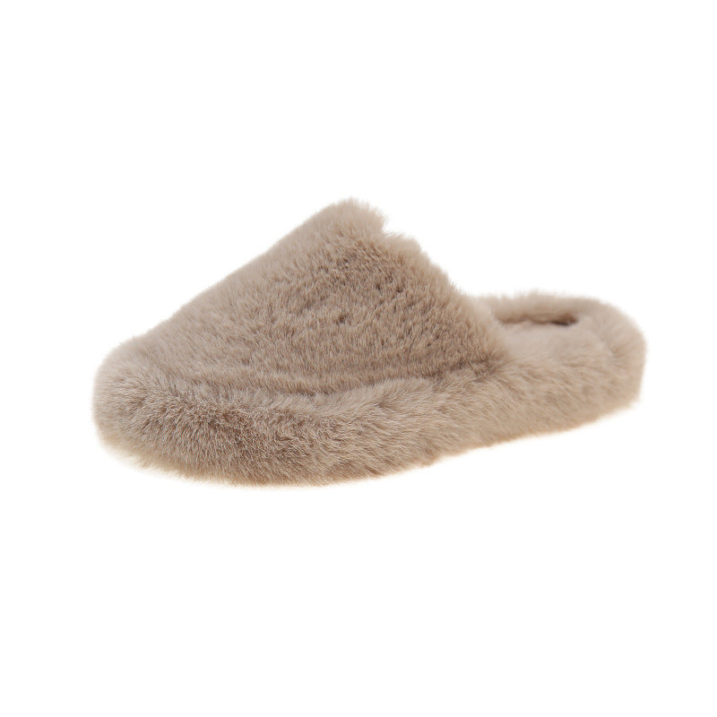 Pantoufles à bout fermé vêtements d'extérieur pour femmes, peluche à fond plat de grande taille