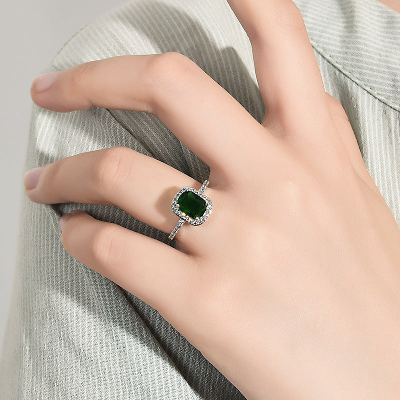 Anillo de ópalo de diamante rosa multicolor europeo y americano circonita con incrustaciones de moda Simple
