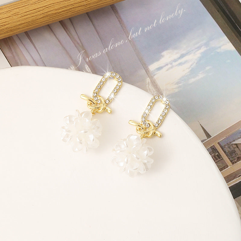 Crystal White With Tassels High-grade Floral Ball Earrings