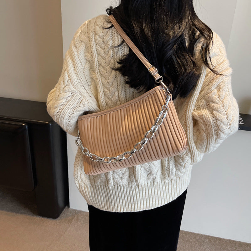 Sac messager texturé à chaîne plissée pour femmes