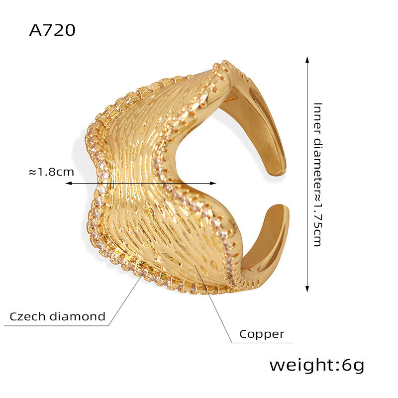 Bague convexe concave à texture géométrique irrégulière pour femme